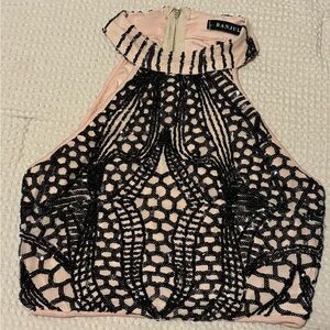 Banjul Cream and Black Lace Crop Top